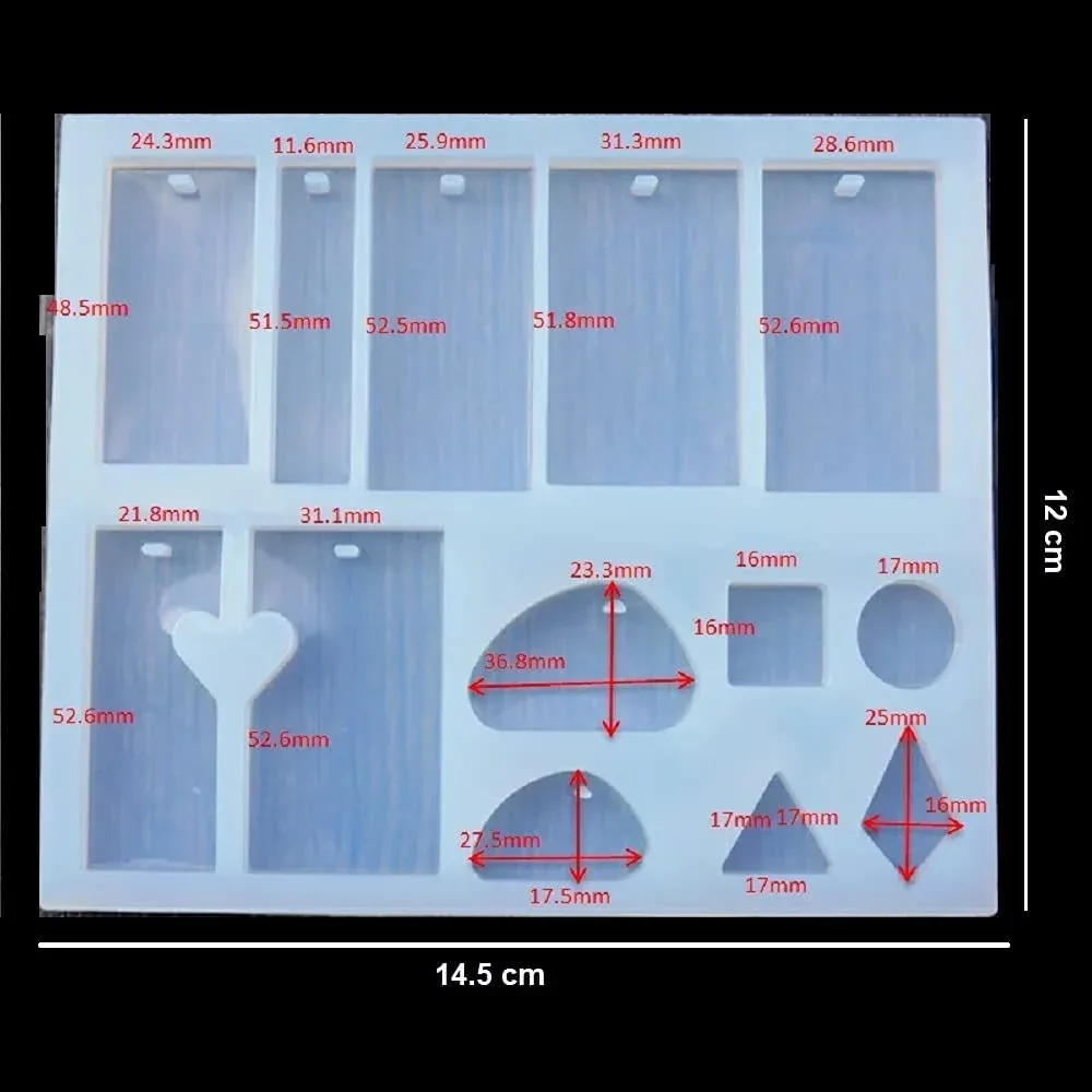 13-Cavity Multishape Earring, Keychain & Pendant Silicone Mold for Resin Art 13-Cavity Multishape Earring, Keychain & Pendant Silicone Mold for Resin Art