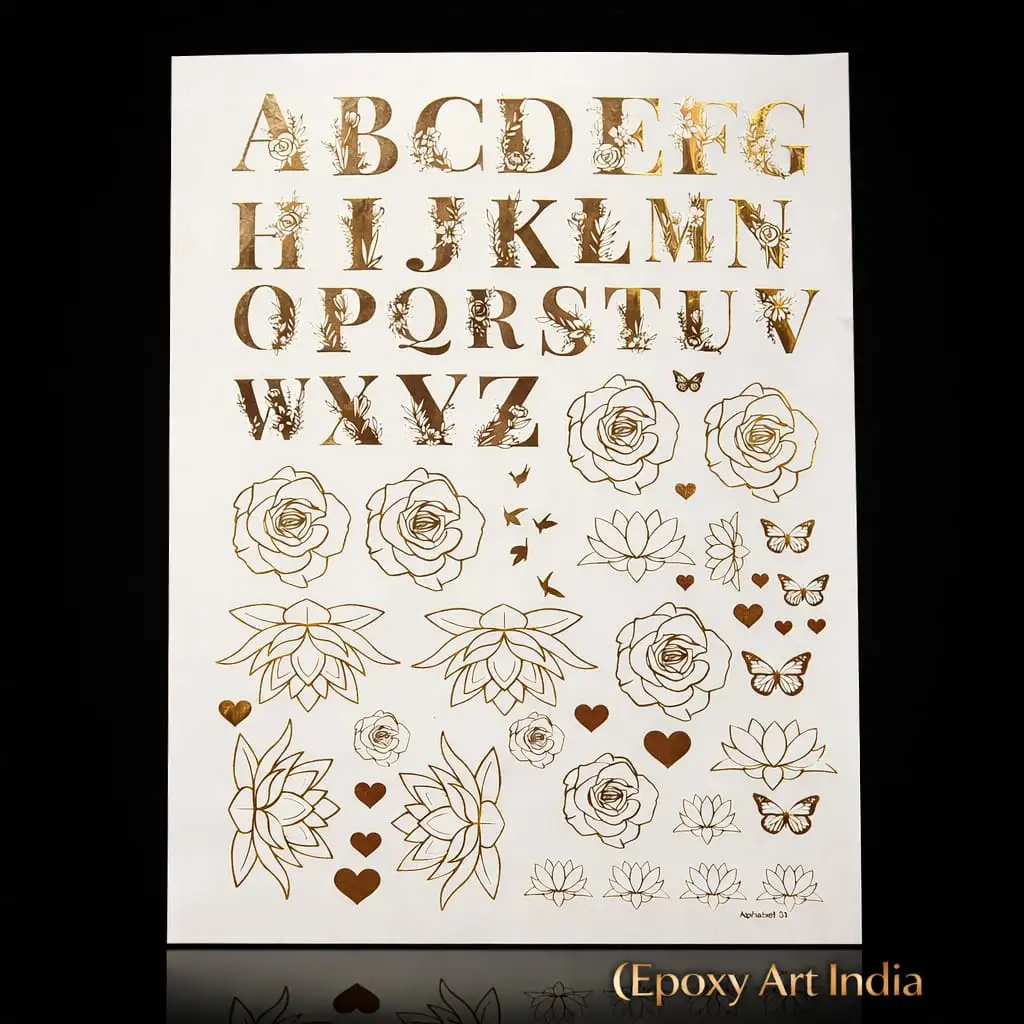 Designer Capital Alphabet Gold Sticker Sheet for Resin Art Designer Capital Alphabet Gold Sticker Sheet for Resin Art
