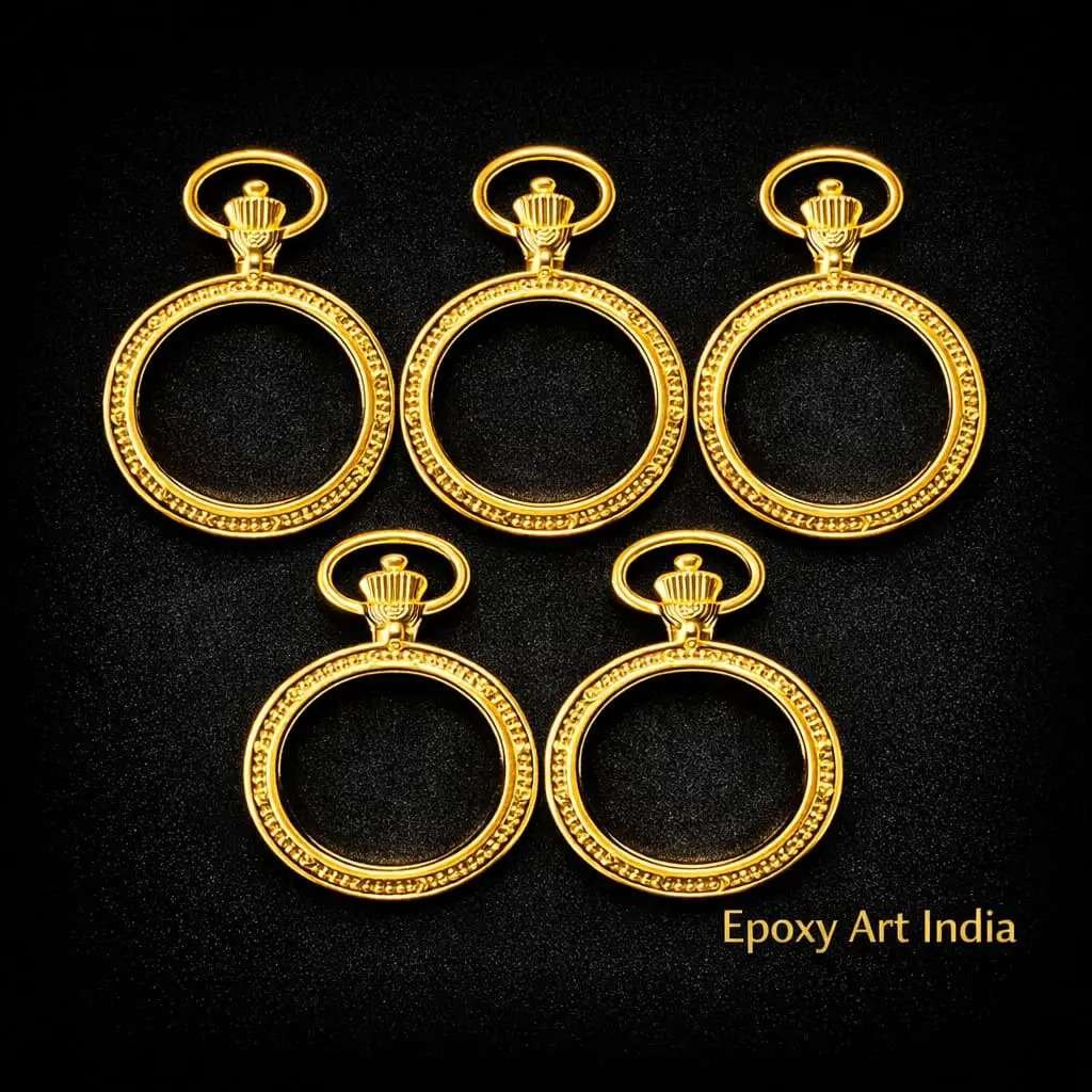 Gold Round Photo Frame Bezels Set of 5 for Resin Art, DIY Jewelry Making Frames Gold Round Photo Frame Bezels Set of 5 for Resin Art, DIY Jewelry Making Frames