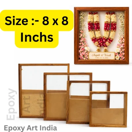 8x8 Inch Teakwood Floating Frame with Acrylic Base for Resin Art | Wooden Floating Varmala Frame
