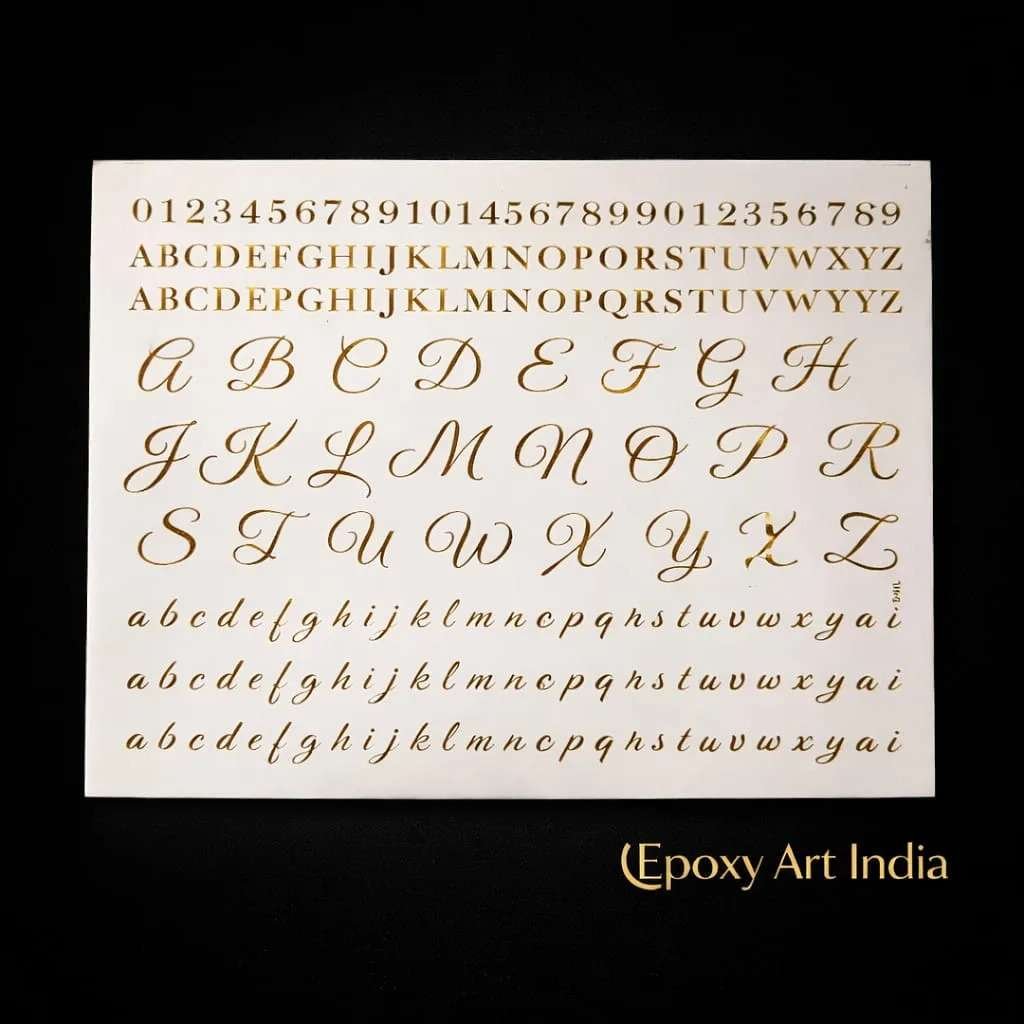 Alphabet Embossed Gold Sticker Sheet for Resin Art Alphabet Embossed Gold Sticker Sheet for Resin Art