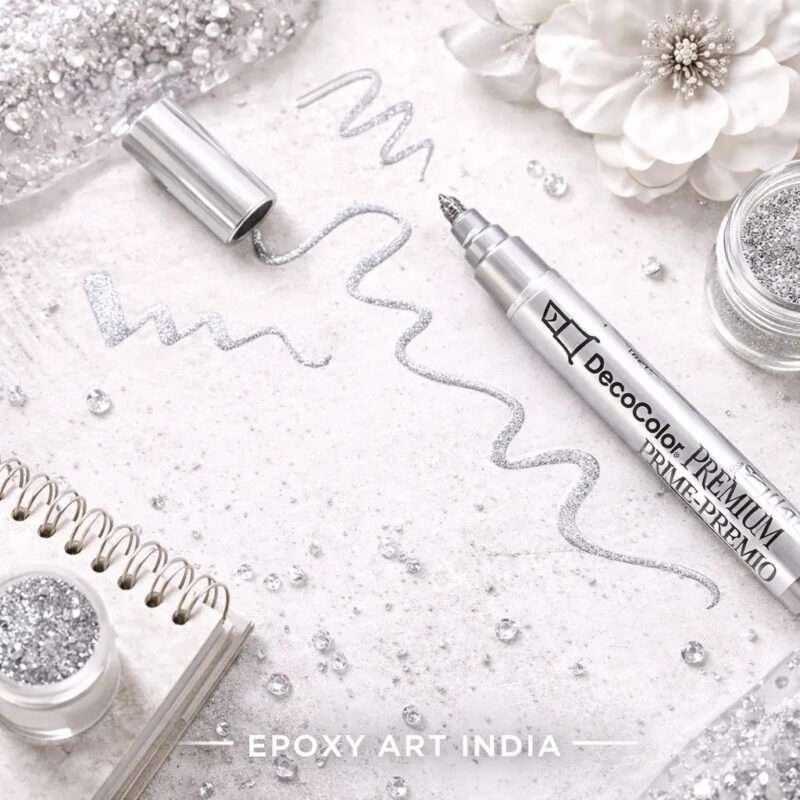 Silver Deco Metallic Marker for Resin Art | Silver Paint Pen for Coasters, Trays & Geode Art | Resin Art Supplies India