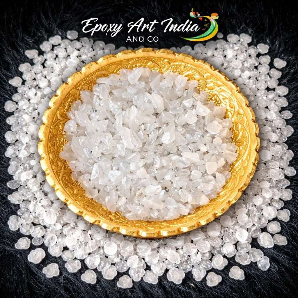 Pearl Silver Dyed Quartz Stone Chips 100gm for Resin Art | Decorative Silver Crystal Chips for Epoxy Resin Crafts Pearl Silver Dyed Quartz Stone Chips 100gm for Resin Art | Decorative Silver Crystal Chips for Epoxy Resin Crafts
