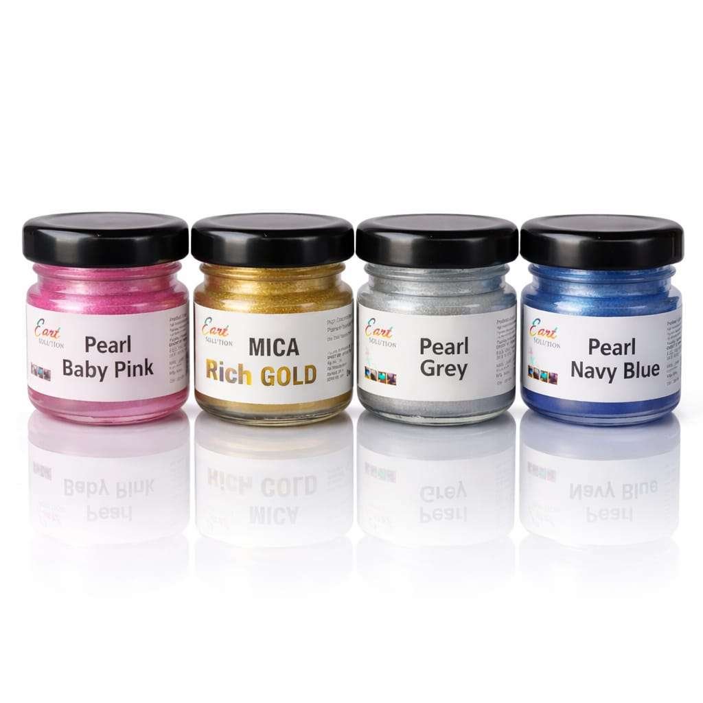 Pearl & Mica Pigment Collection – Premium Metallic Powder for Resin Art (E) 🎨 Shades Included Pearl Baby Pink Mica Rich Gold Pearl Grey Pearl Navy Blue (Set of 4 Units) A premium luxury metallic combination perfect for elegant, royal, and modern resin artwork. ⭐ Product Description Add depth, shine, and sophistication to your resin creations with our Pearl & Mica Pigment Collection (E Variant). These ultra-fine mica powders are specially formulated to provide intense shimmer, smooth blending, and long-lasting metallic brilliance in epoxy resin. The rich gold adds luxury, navy blue gives royal depth, baby pink brings softness, and pearl grey adds modern elegance. Ideal for professional artists and resin creators who want premium metallic finishes.