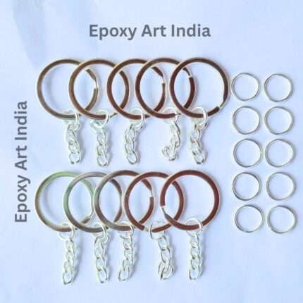 Set of 10 Silver Key Chain Rings for Resin Art | Metal Keychain Rings with Chain | DIY Resin Keychain Supplies India