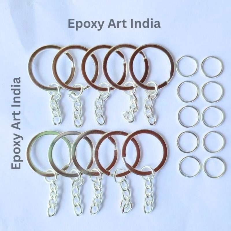 Set of 10 Silver Key Chain Rings for Resin Art | Metal Keychain Rings with Chain | DIY Resin Keychain Supplies India