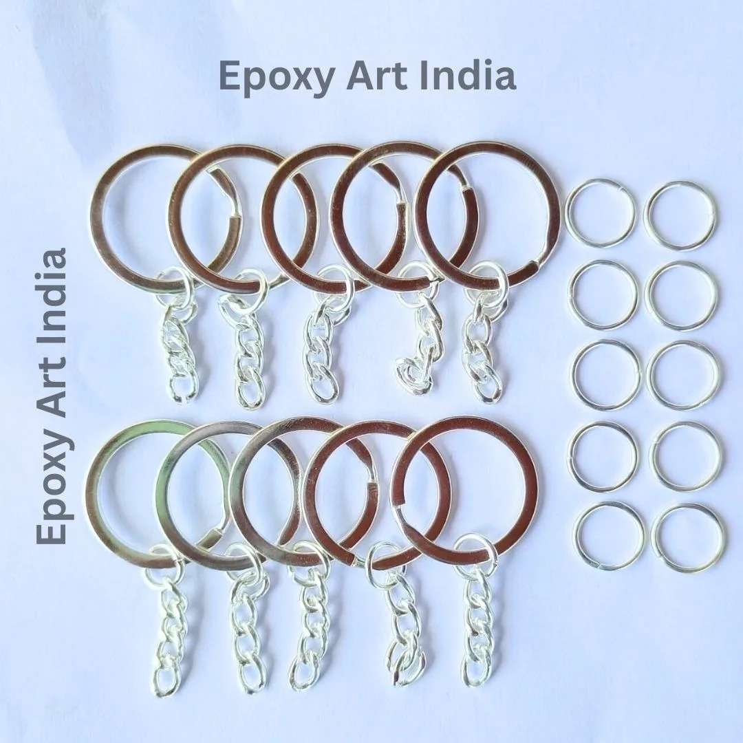 Set of 10 Silver Key Chain Rings for Resin Art | Metal Keychain Rings with Chain | DIY Resin Keychain Supplies India Set of 10 Silver Key Chain Rings for Resin Art | Metal Keychain Rings with Chain | DIY Resin Keychain Supplies India