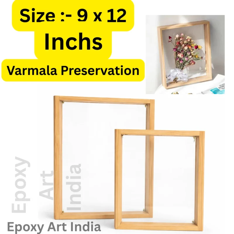 9 x 12 Inch Pine Wood Floating Frame with Acrylic Base for Resin Art | Wooden Floating Varmala Frame