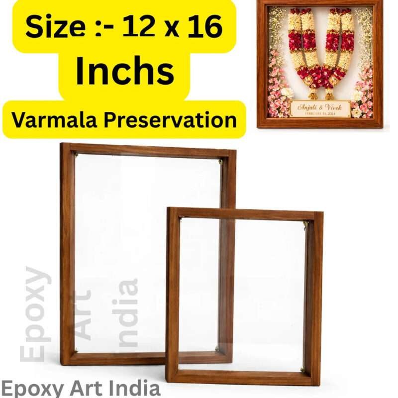 12 x 16 Inch Teak Wood Floating Frame with Acrylic Base for Resin Art | Wooden Floating Varmala Frame