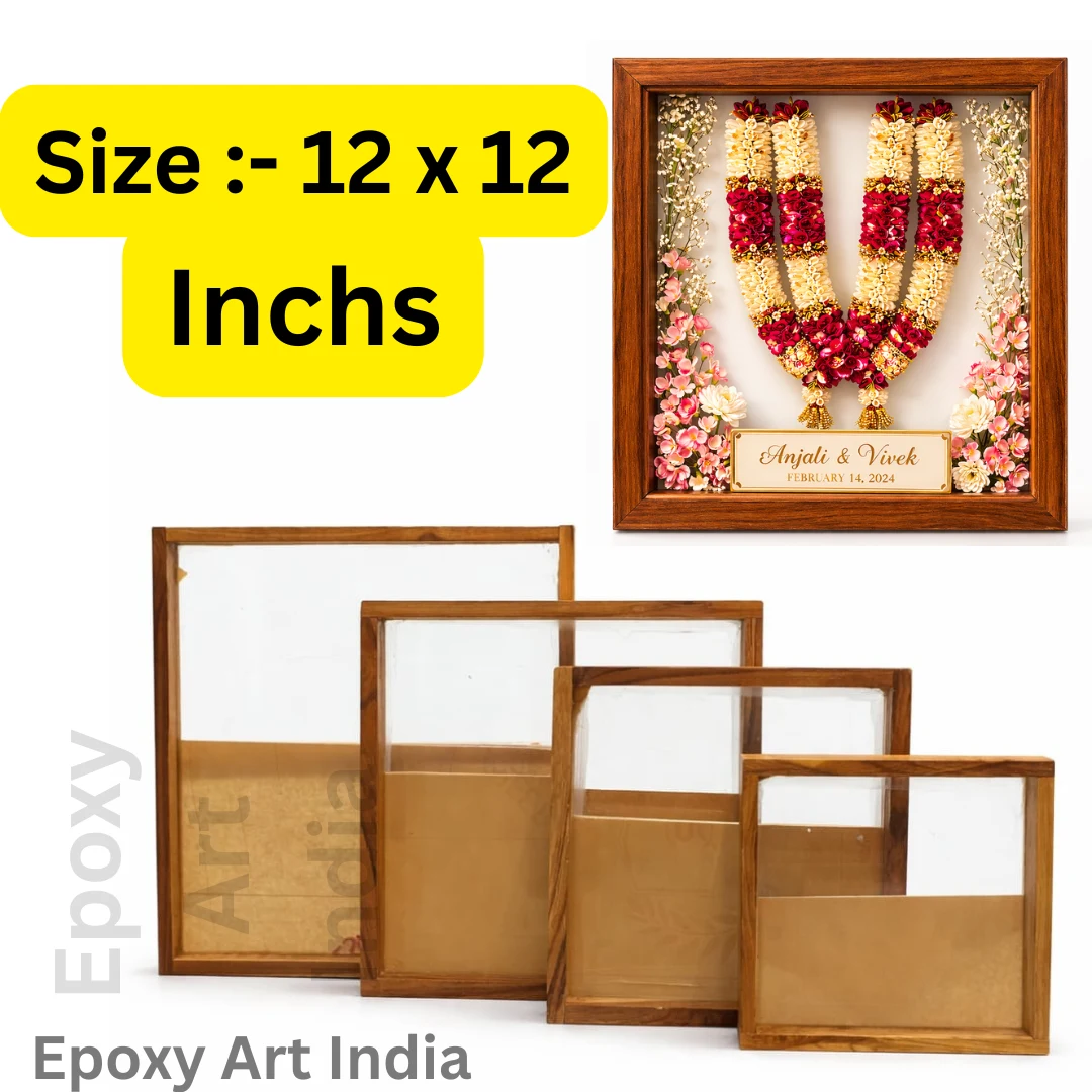 12 x 12 Inch Teakwood Floating Frame with Acrylic Base for Resin Art | Wooden Floating Varmala Frame 12 x 12 Inch Teakwood Floating Frame with Acrylic Base for Resin Art | Wooden Floating Varmala Frame