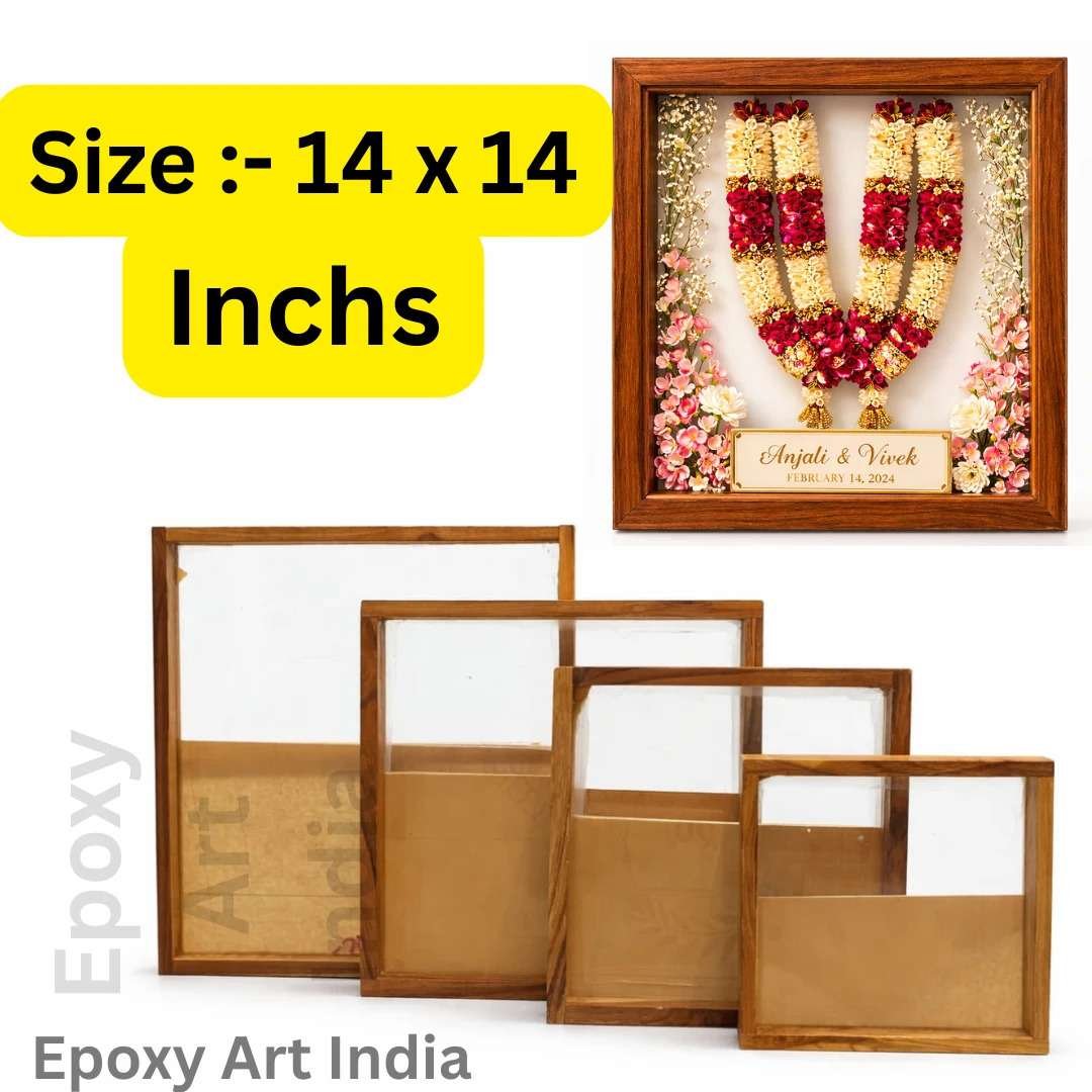 14 x 14 Inch Teakwood Floating Frame with Acrylic Base for Resin Art | Wooden Floating Varmala Frame 14 x 14 Inch Teakwood Floating Frame with Acrylic Base for Resin Art | Wooden Floating Varmala Frame