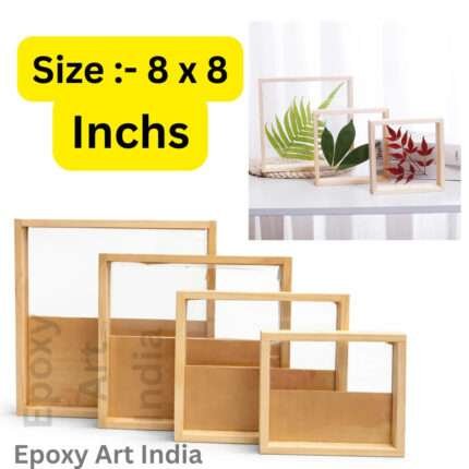 8 x 8 Inch Pine Wood Floating Frame with Acrylic Base for Resin Art | Wooden Floating Varmala Frame