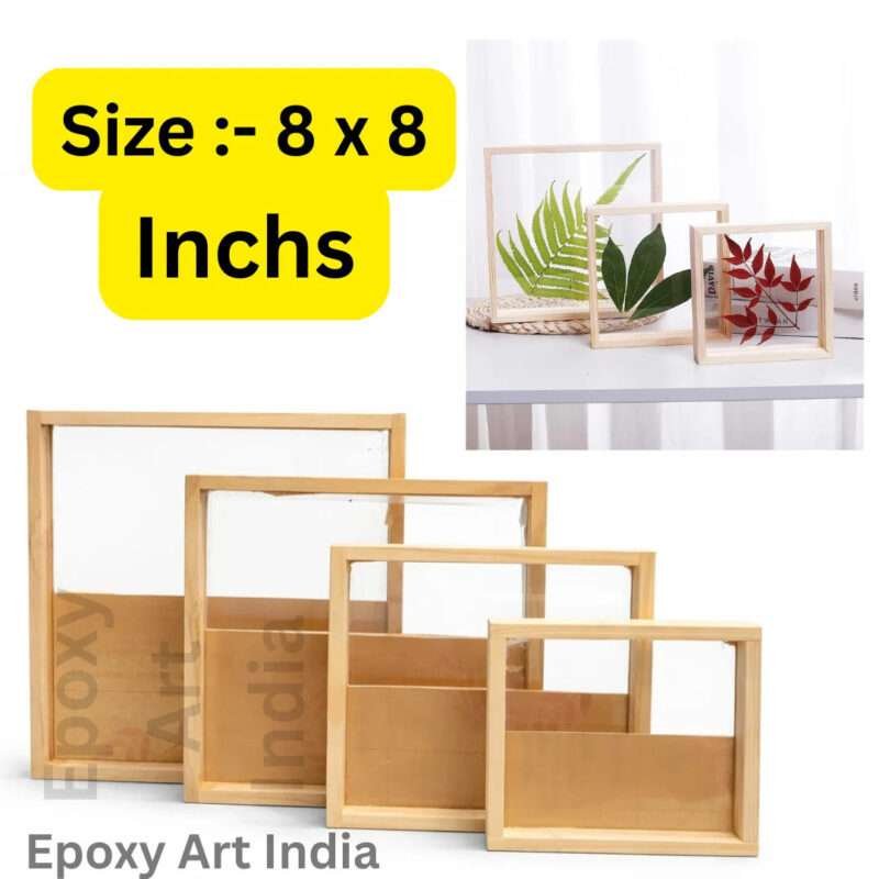 8 x 8 Inch Pine Wood Floating Frame with Acrylic Base for Resin Art | Wooden Floating Varmala Frame