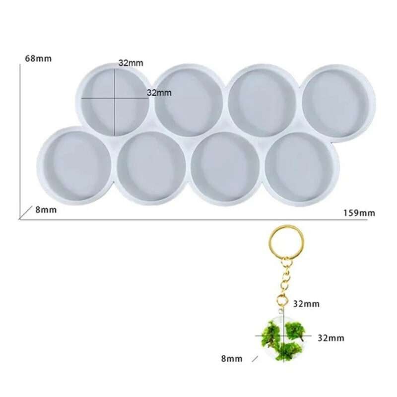 8 Cavity Round Keychain & Pendant Mould | Silicone Resin Mold for Keychains, Jewelry & DIY Crafts