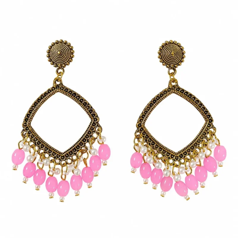 Oval Shape Jhumka with Small Golden Beads for Resin Art