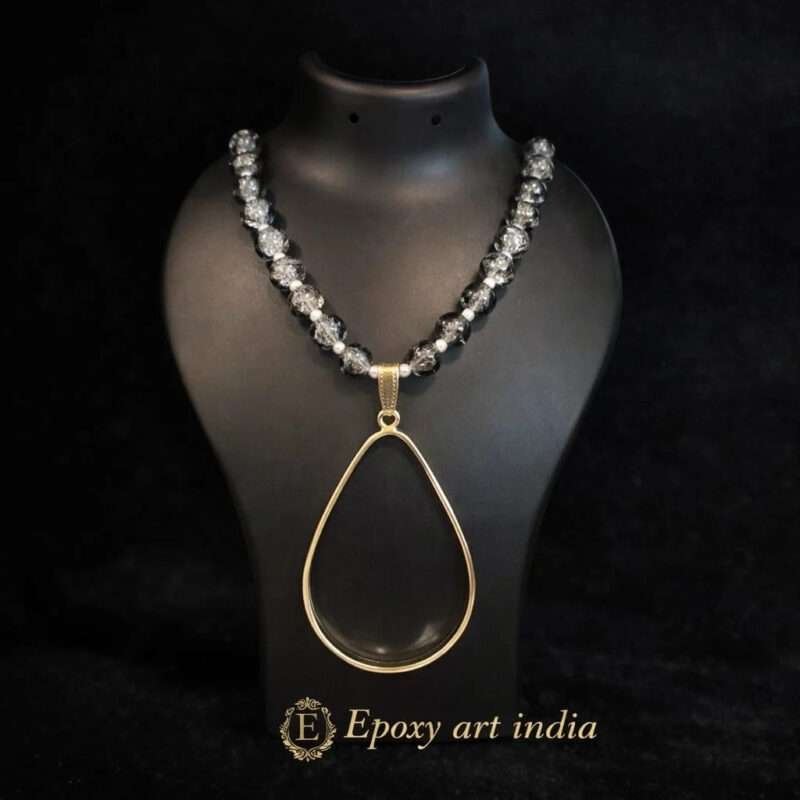 Natural Gray Glass Beads Drop Shape Pendant Bezel for Resin Art
