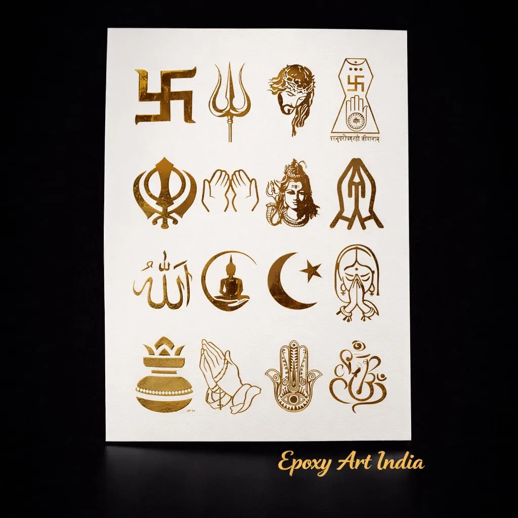Mix God Sign Embossed Gold Stickers for Resin Art (Size A5) Mix God Sign Embossed Gold Stickers for Resin Art (Size A5)