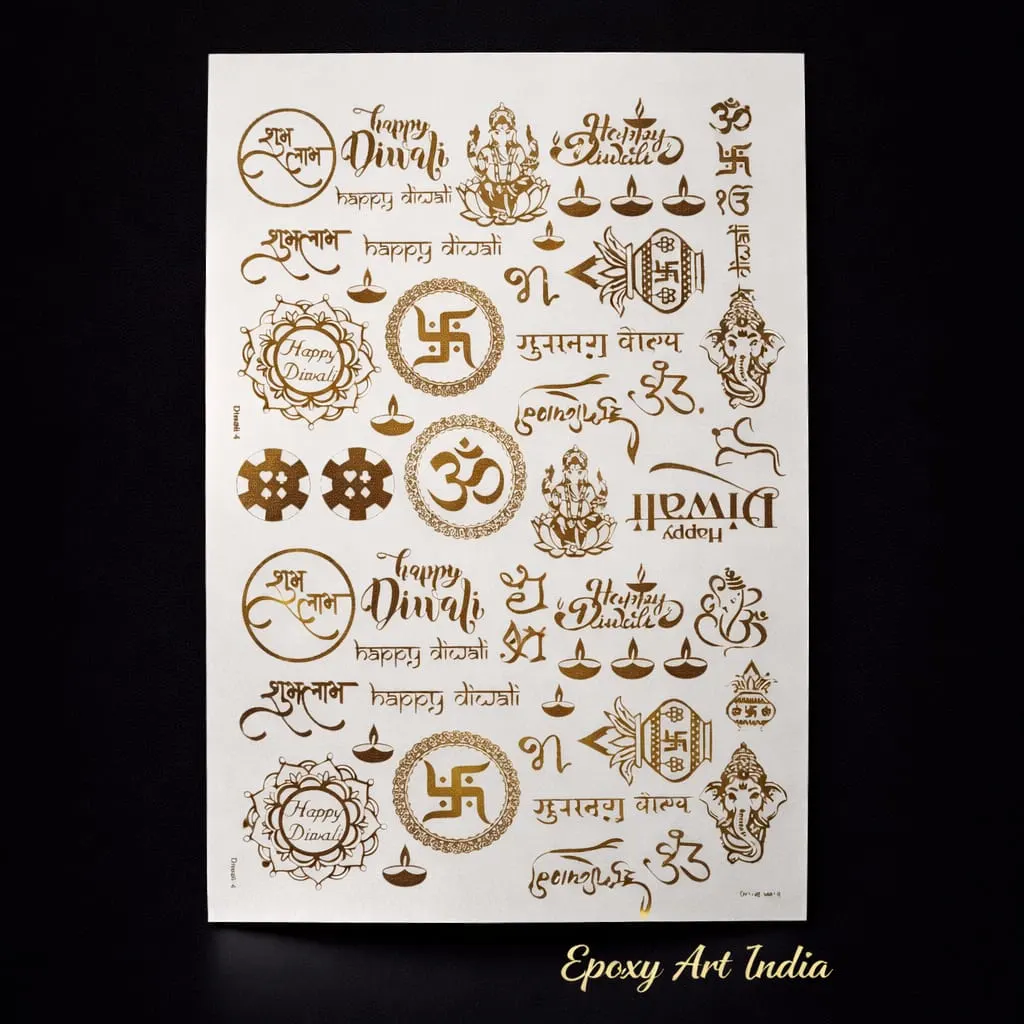 Diwali Mix Embossed Gold Stickers for Resin Art Diwali Mix Embossed Gold Stickers for Resin Art