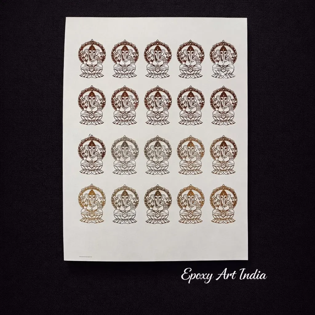 Designer Ganesh Ji Embossed Gold Stickers for Resin Art (Size A5) Designer Ganesh Ji Embossed Gold Stickers for Resin Art (Size A5)