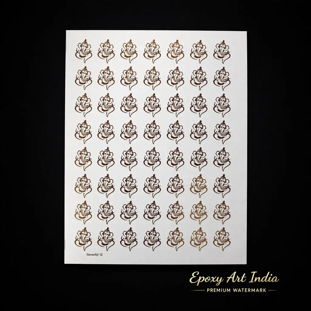 Ganesh Ji 64 in 1 Embossed Gold Sticker Sheet for Resin Art Ganesh Ji 64 in 1 Embossed Gold Sticker Sheet for Resin Art