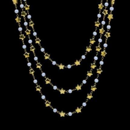 Gold Star & Pearl Layered Necklace Chain for Resin Art Pendant for Jewelry