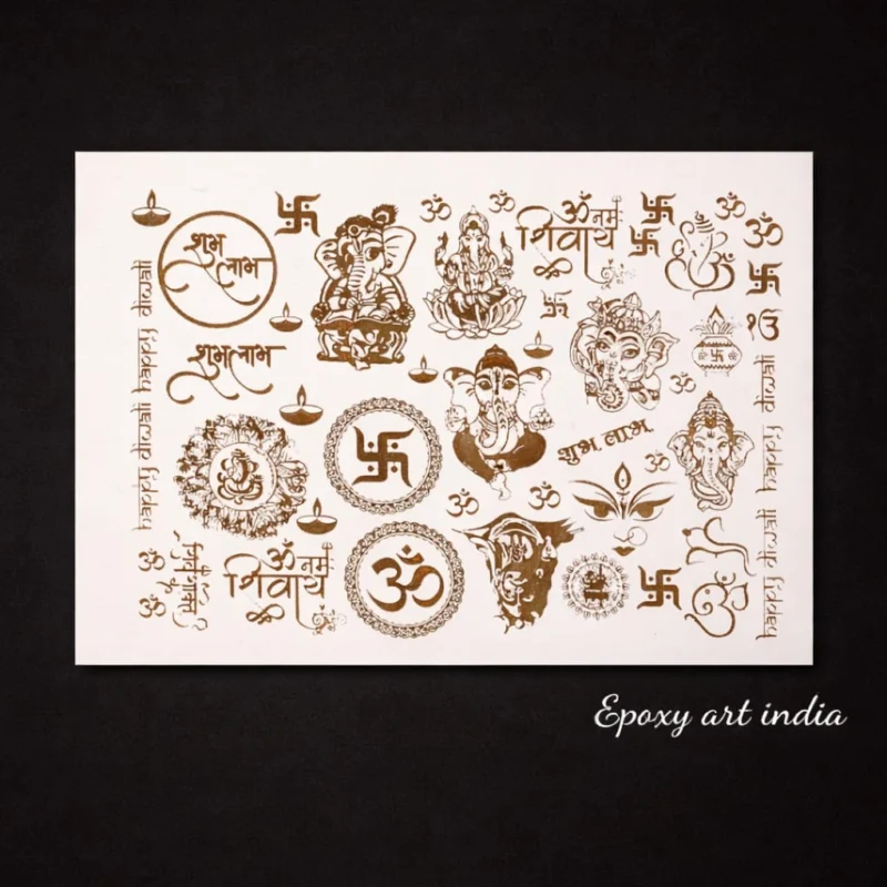 Diwali Mix God Embossed Gold Sticker Sheet for Resin Art (Size A5)