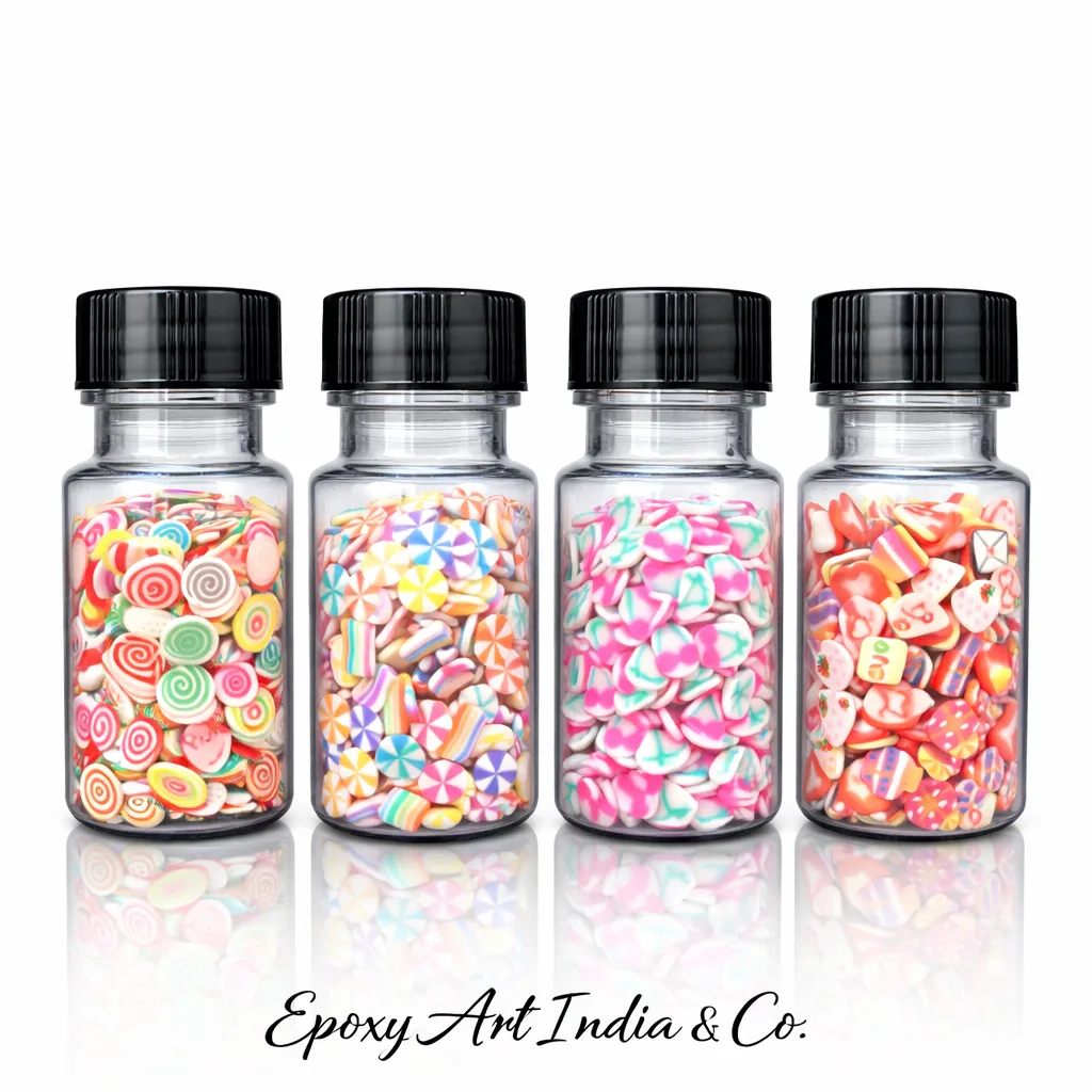 4 Jar Candy Polymer Clay Slices Set (MM50) | Colorful Sweet Designs for Resin Art & Nail Art | 10gm Each 4 Jar Candy Polymer Clay Slices Set (MM50) | Colorful Sweet Designs for Resin Art & Nail Art | 10gm Each