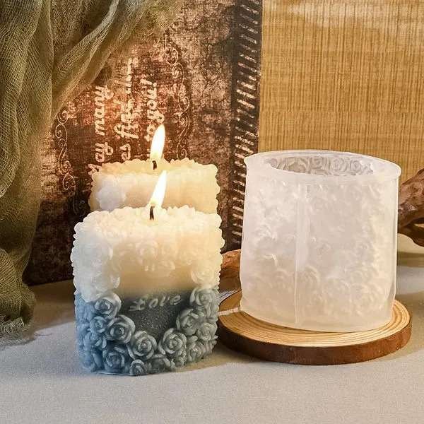 3D Love Rose Pillar Candle Mould | Silicone Candle Mold for DIY Wax