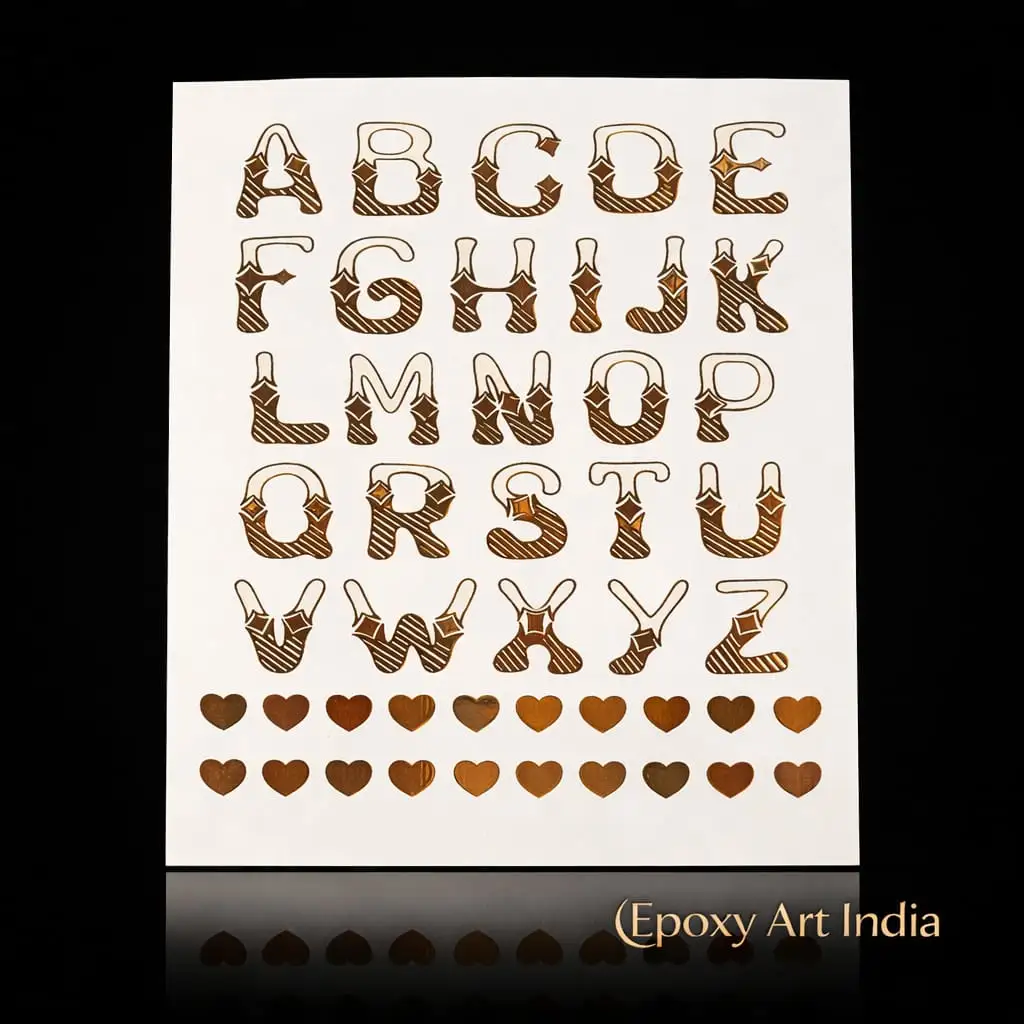 Designer Alphabet Gold Embossed Sticker Sheet for Resin Art Designer Alphabet Gold Embossed Sticker Sheet for Resin Art