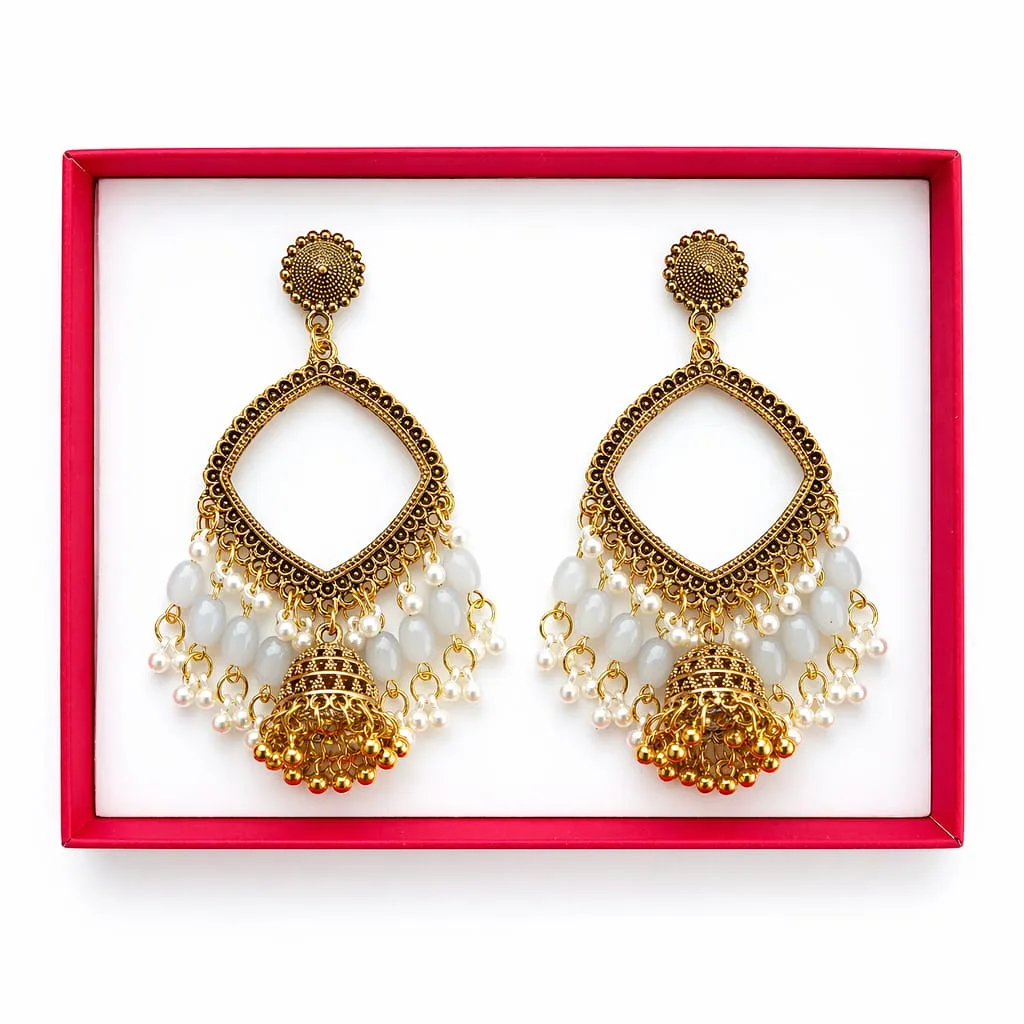 1a4e7f4f-6a17-4dab-b0df-abaa0da40b73 Golden Square Shape Jhumka with Grey Beads & Jhumar for Resin Art