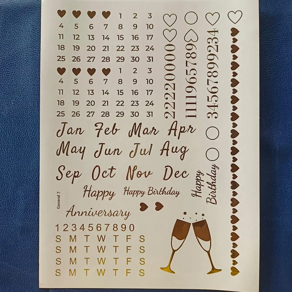 Calendar Gold Embossed Sticker Sheet | Date & Month Foil Stickers for Resin Art, DIY Crafts Calendar Gold Embossed Sticker Sheet | Date & Month Foil Stickers for Resin Art, DIY Crafts