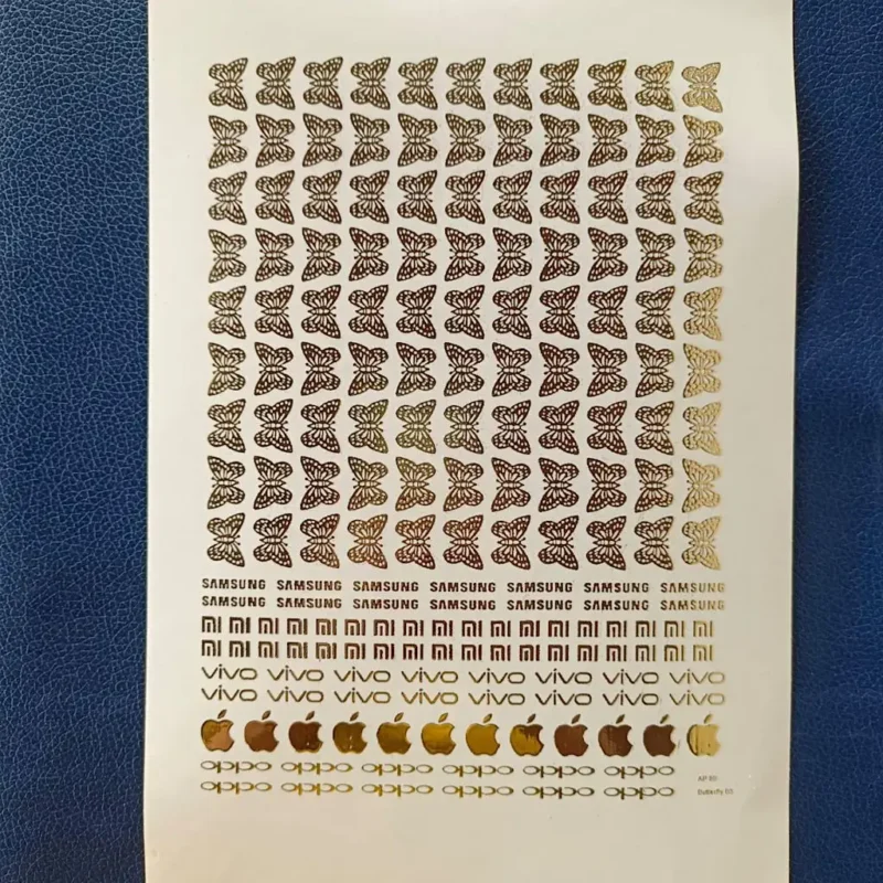 Mobile Brand Logo Gold Embossed Sticker Sheet | Oppo Vivo Mi Apple Foil Stickers for Resin Art