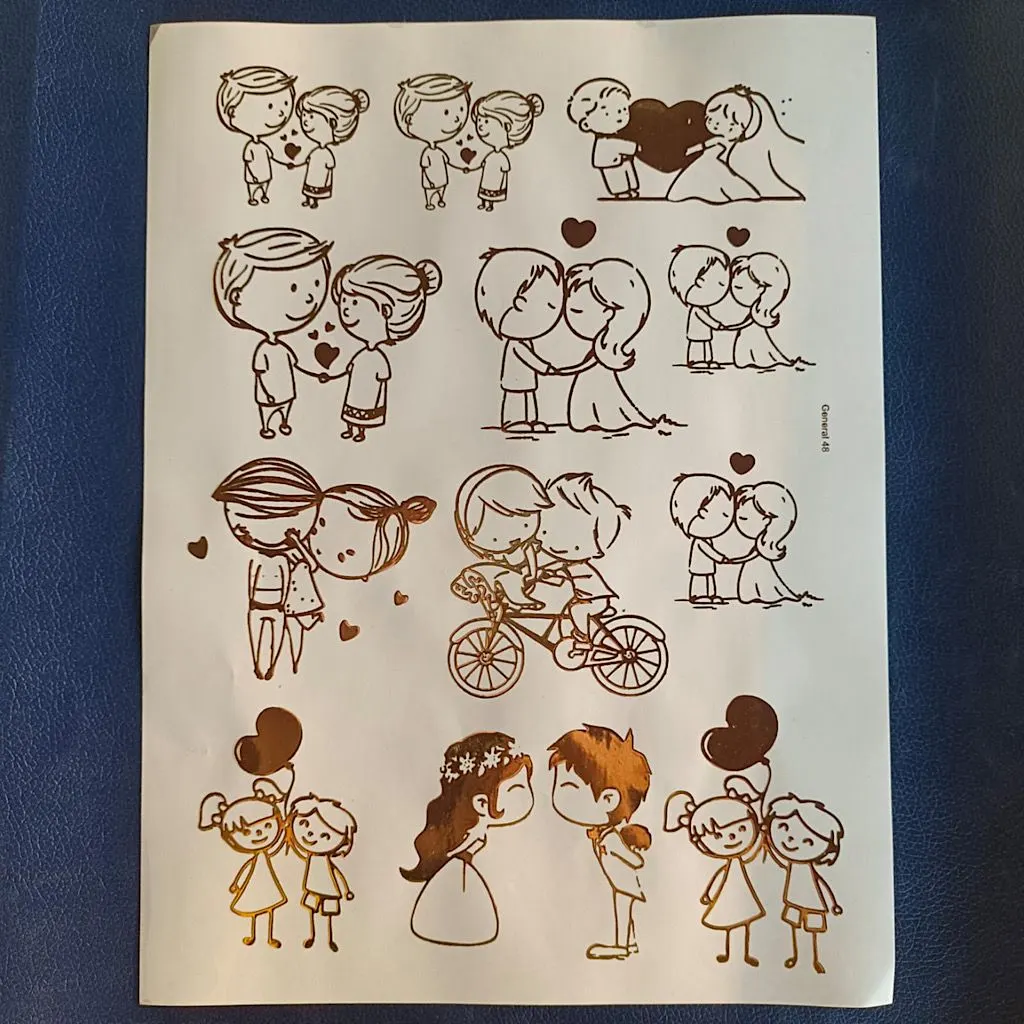 Cute Couple Gold Embossed Sticker Sheet | Romantic Foil Stickers for Resin Art, DIY Crafts Cute Couple Gold Embossed Sticker Sheet | Romantic Foil Stickers for Resin Art, DIY Crafts