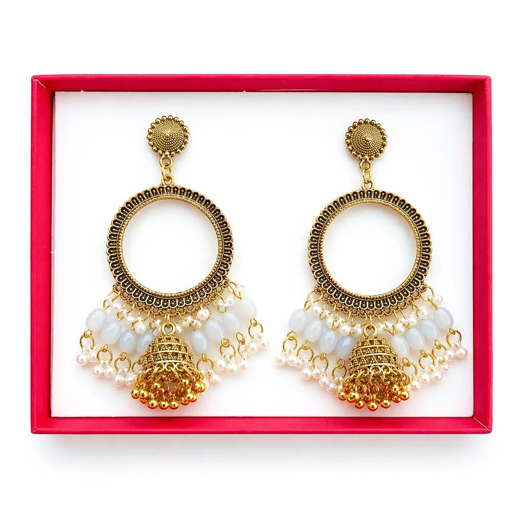 Golden Round Shape Jhumka with Grey Beads & Jhumar for Resin Art Golden Round Shape Jhumka with Grey Beads & Jhumar for Resin Art